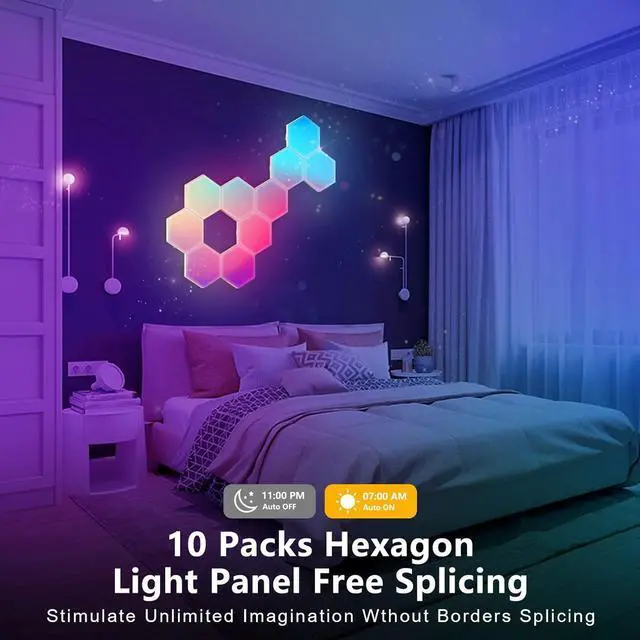 Alt view image 5 of 6 - Graffiti WIFI Hexagonal Quantum Lamp Bed Light Wall Light Esports Atmosphere Light Intelligent Honeycomb Light Colorful Pick up Light (10 Pack)