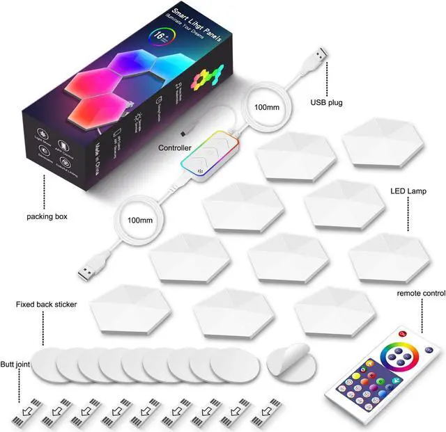 Alt view image 6 of 6 - Graffiti WIFI Hexagonal Quantum Lamp Bed Light Wall Light Esports Atmosphere Light Intelligent Honeycomb Light Colorful Pick up Light (10 Pack)