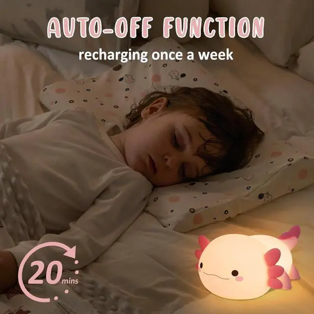 Alt view image 3 of 7 - SMY Lighting Cute Salamander Silicone Night Light, Timed Dimming Rechargeable LED Night Light
