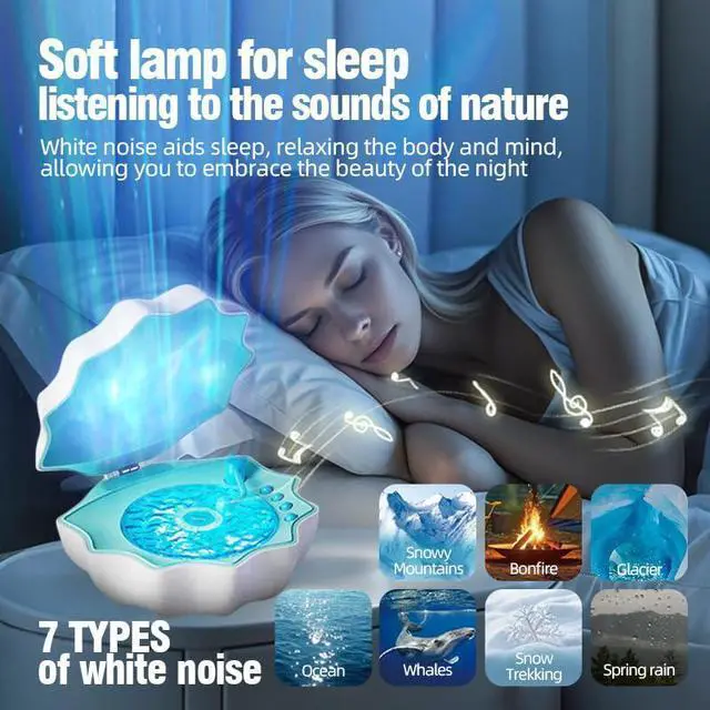 Alt view image 3 of 7 - Night Lights Bluetooth Speaker, Northern Lights Ocean Wave Projector Light, White Noise Aurora Projector for Home Decor/Relaxation/Party/Music/Gift (Blue)