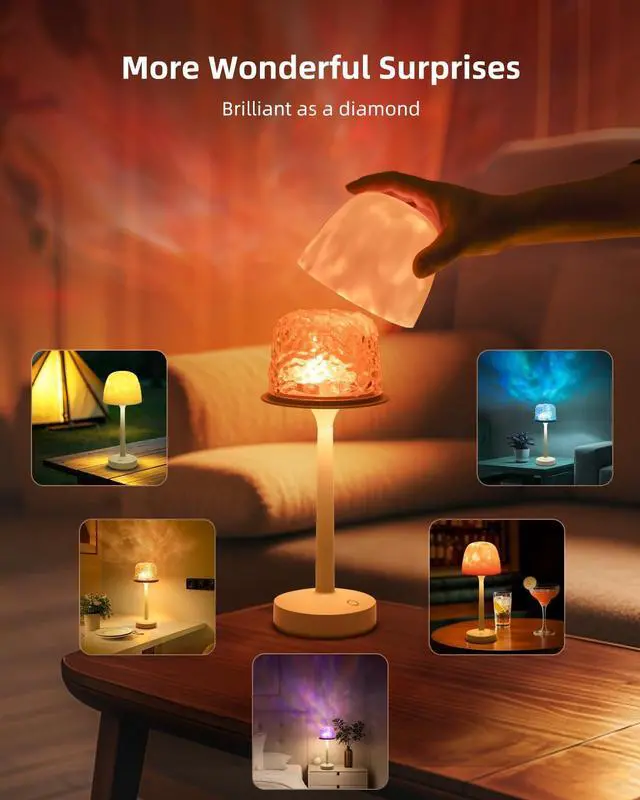 Alt view image 2 of 6 - Cordless night light, RGB color changing table lamp, portable battery night light projector with remote control for bedroom, living room, gaming, party atmosphere