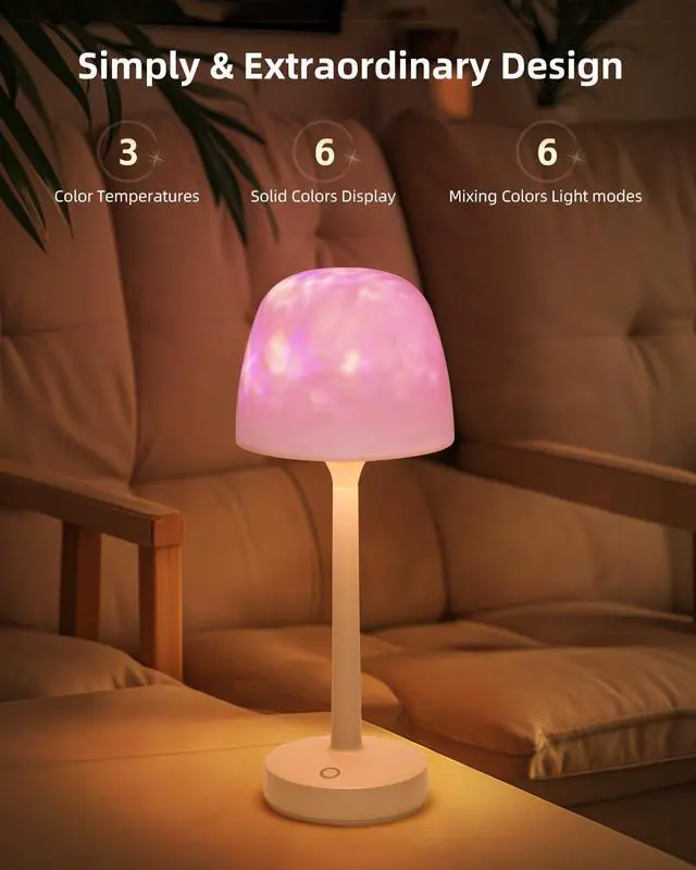 Alt view image 3 of 6 - Cordless night light, RGB color changing table lamp, portable battery night light projector with remote control for bedroom, living room, gaming, party atmosphere