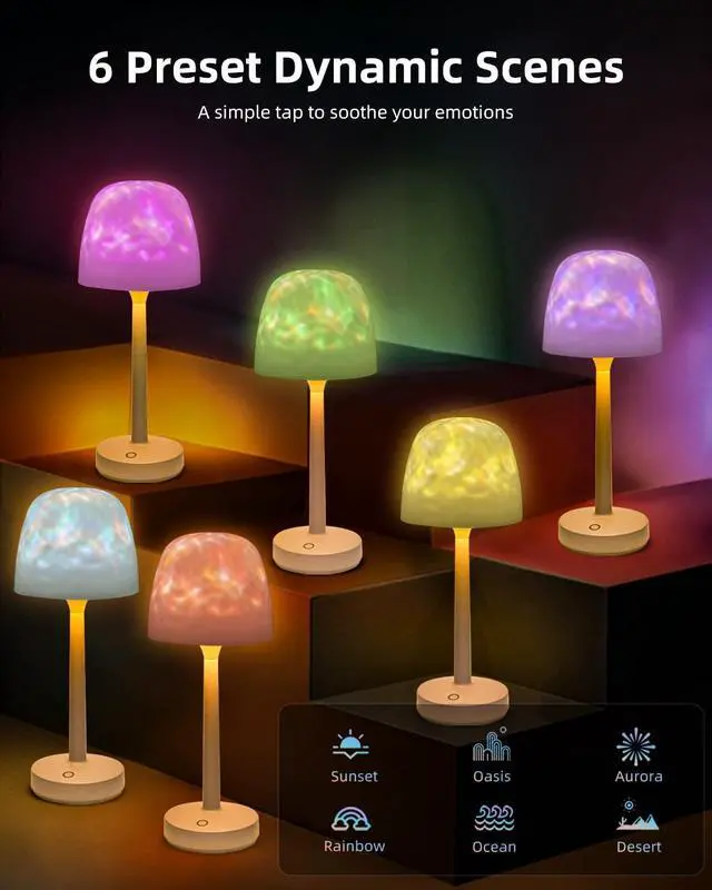 Alt view image 4 of 6 - Cordless night light, RGB color changing table lamp, portable battery night light projector with remote control for bedroom, living room, gaming, party atmosphere