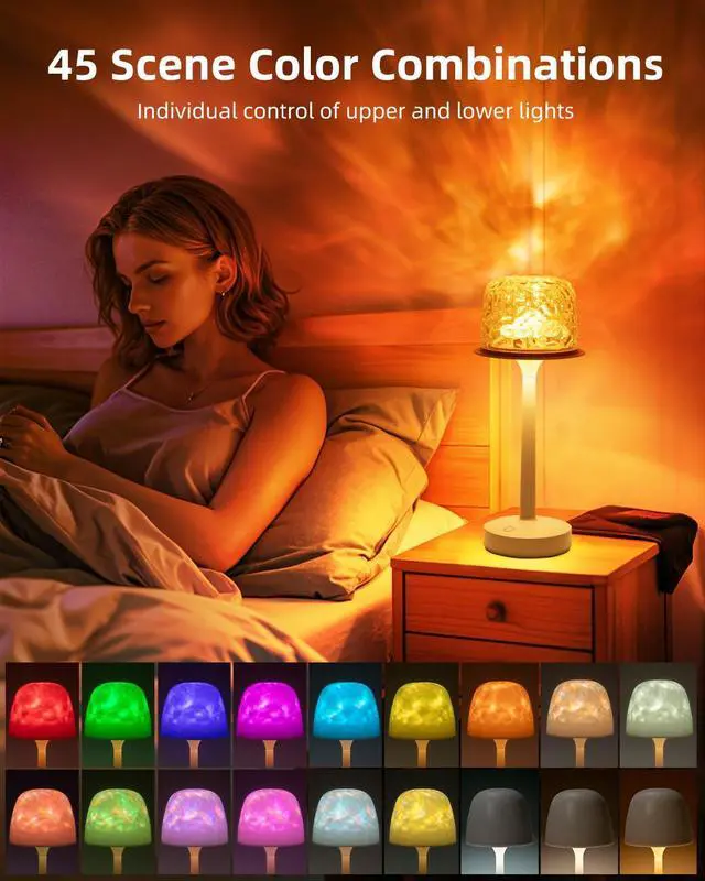 Alt view image 5 of 6 - Cordless night light, RGB color changing table lamp, portable battery night light projector with remote control for bedroom, living room, gaming, party atmosphere