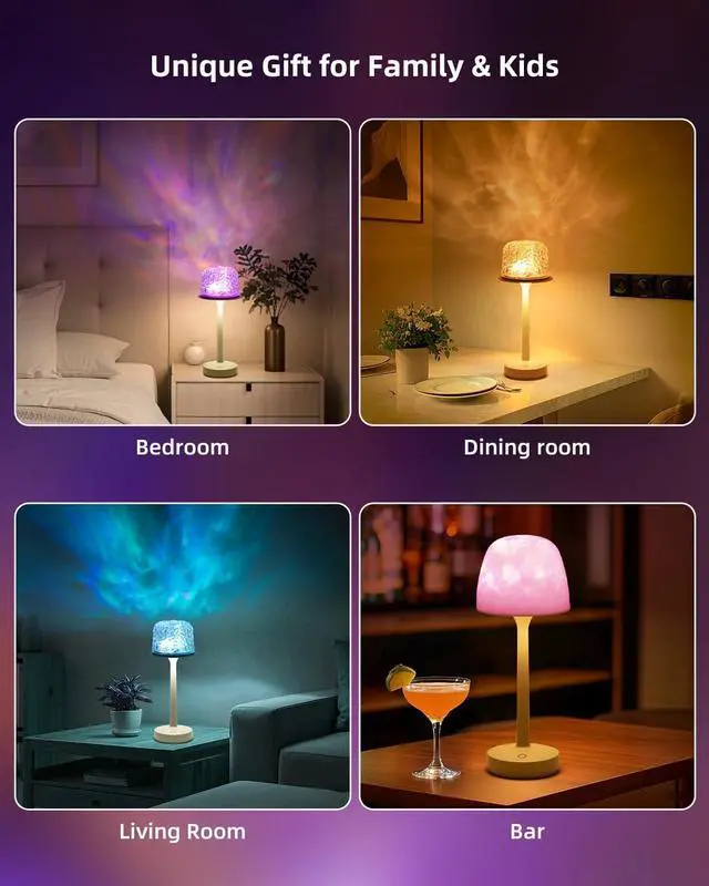 Alt view image 6 of 6 - Cordless night light, RGB color changing table lamp, portable battery night light projector with remote control for bedroom, living room, gaming, party atmosphere