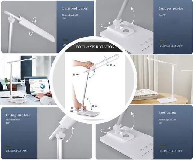 Alt view image 3 of 5 - LED Desk Lamp with 5 Color Temperatures | Sliding Stepless Dimming & One-Touch Timer | Foldable & Portable Design for Office/Study/Nail Art | USB Charging & Four-Axis Rotation for Small Desks