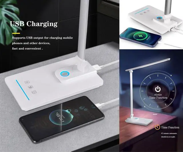 Alt view image 4 of 5 - LED Desk Lamp with 5 Color Temperatures | Sliding Stepless Dimming & One-Touch Timer | Foldable & Portable Design for Office/Study/Nail Art | USB Charging & Four-Axis Rotation for Small Desks