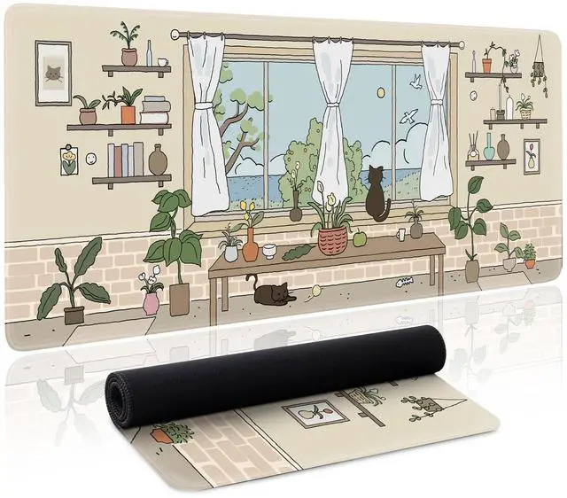 Main image of Gaming Laptop Mouse Pad, Big Mice Pads PC Keyboard and Non-Slip 31.5 x 11.8inches 3mm Thick Kawaii Cat