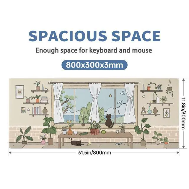 Alt view image 3 of 7 - Gaming Laptop Mouse Pad, Big Mice Pads PC Keyboard and Non-Slip 31.5 x 11.8inches 3mm Thick Kawaii Cat