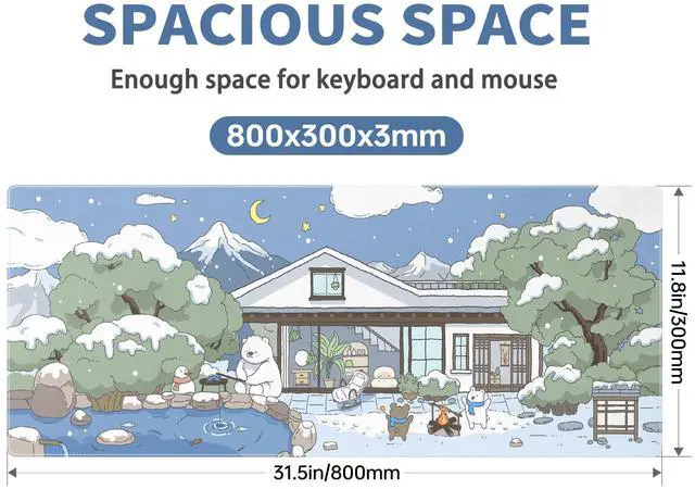 Alt view image 3 of 6 - Gaming Laptop Mouse Pad, Big Mice Pads PC Keyboard and Non-Slip 31.5 x 11.8inches 3mm Thick Snow Bear