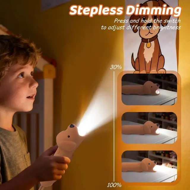 Alt view image 2 of 7 - Cute Dog Dimmable Silicone Flashlight, Portable Animal Flashlights with Hanging Strap, Compact Rechargeable Camping Light for Hiking Emergencies and Outdoor Use