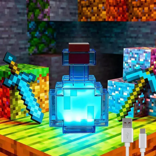 Main image of Pixel Style Potion Bottle Lamp 15 Color, Interactive RGB Night Light with Shake Activated Color Changing, USB Rechargeable Magic Potion LED Desk Lamp for Room Decor, Kids Boys Gaming Fans Gifts