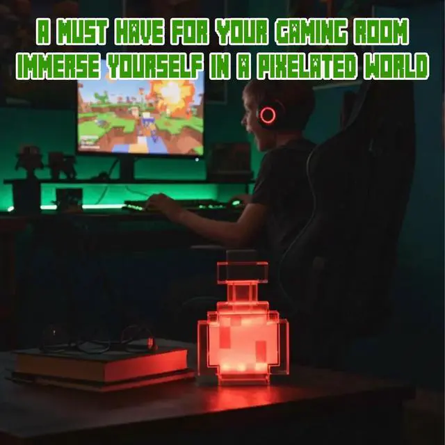Alt view image 5 of 7 - Pixel Style Potion Bottle Lamp 15 Color, Interactive RGB Night Light with Shake Activated Color Changing, USB Rechargeable Magic Potion LED Desk Lamp for Room Decor, Kids Boys Gaming Fans Gifts