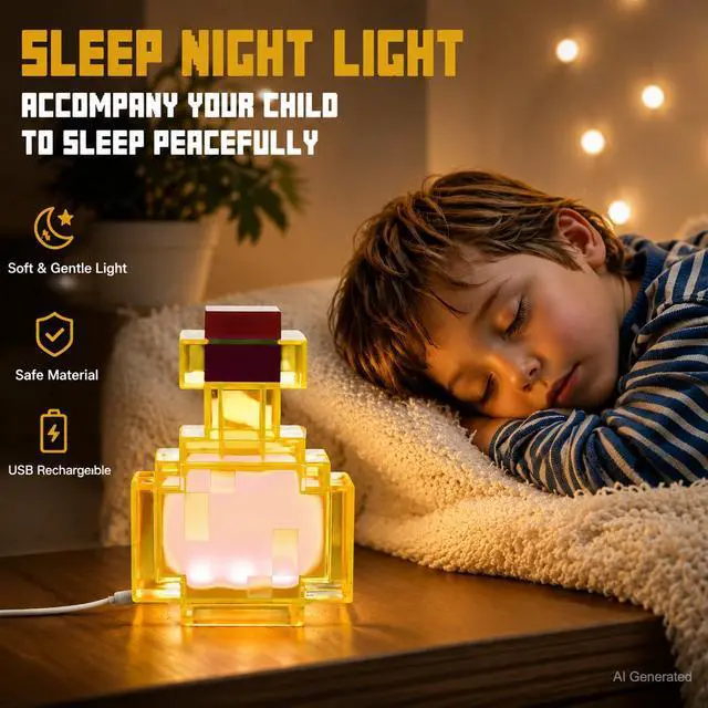 Alt view image 7 of 7 - Pixel Style Potion Bottle Lamp 15 Color, Interactive RGB Night Light with Shake Activated Color Changing, USB Rechargeable Magic Potion LED Desk Lamp for Room Decor, Kids Boys Gaming Fans Gifts
