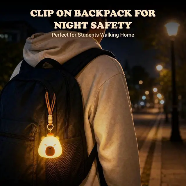 Alt view image 4 of 7 - Mini Capybara Night Light with Lanyard, 8 Color Changing Rechargeable Night Light, Soft Silicone Cute Lamp for Bag & Camping, Capybara Gifts