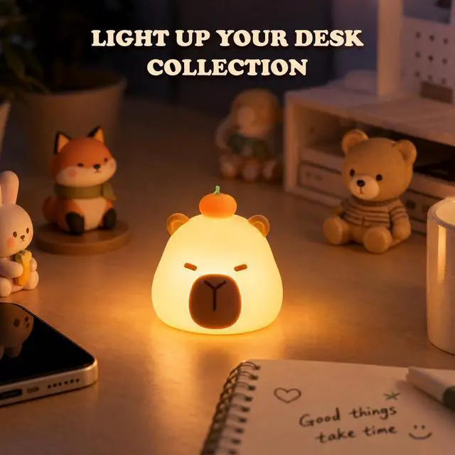Alt view image 6 of 7 - Mini Capybara Night Light with Lanyard, 8 Color Changing Rechargeable Night Light, Soft Silicone Cute Lamp for Bag & Camping, Capybara Gifts