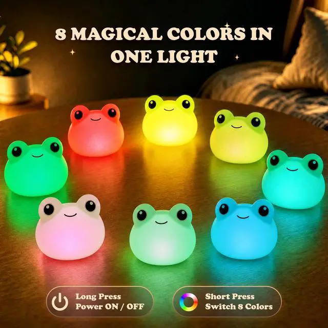 Alt view image 2 of 7 - Mini Frog Night Light with Lanyard, 8 Color Changing Rechargeable Night Light, Soft Silicone Cute Lamp Keychain for Bag & Camping, Gifts