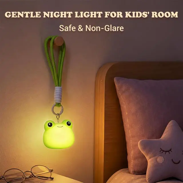 Alt view image 3 of 7 - Mini Frog Night Light with Lanyard, 8 Color Changing Rechargeable Night Light, Soft Silicone Cute Lamp Keychain for Bag & Camping, Gifts