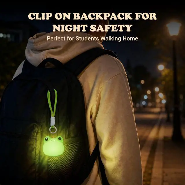 Alt view image 4 of 7 - Mini Frog Night Light with Lanyard, 8 Color Changing Rechargeable Night Light, Soft Silicone Cute Lamp Keychain for Bag & Camping, Gifts
