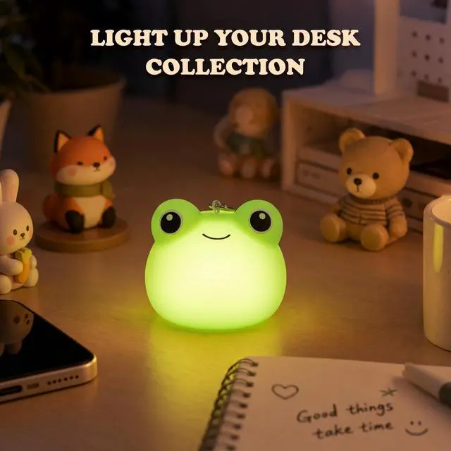 Alt view image 6 of 7 - Mini Frog Night Light with Lanyard, 8 Color Changing Rechargeable Night Light, Soft Silicone Cute Lamp Keychain for Bag & Camping, Gifts