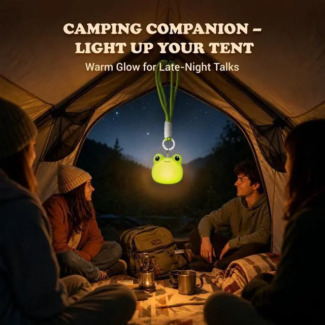 Alt view image 7 of 7 - Mini Frog Night Light with Lanyard, 8 Color Changing Rechargeable Night Light, Soft Silicone Cute Lamp Keychain for Bag & Camping, Gifts