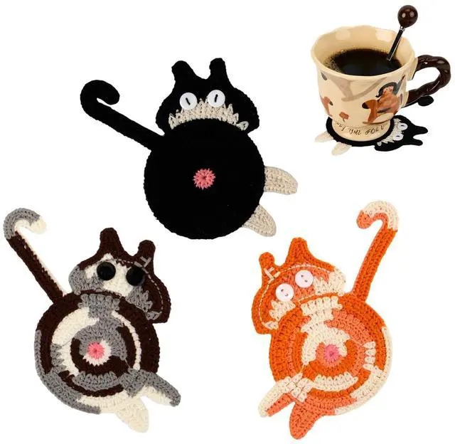 Main image of Gifts for Cat Lovers 3PCS Coaster Woven Creative Cat Coaster