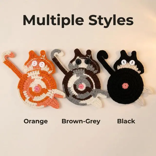 Alt view image 4 of 7 - Gifts for Cat Lovers 3PCS Coaster Woven Creative Cat Coaster