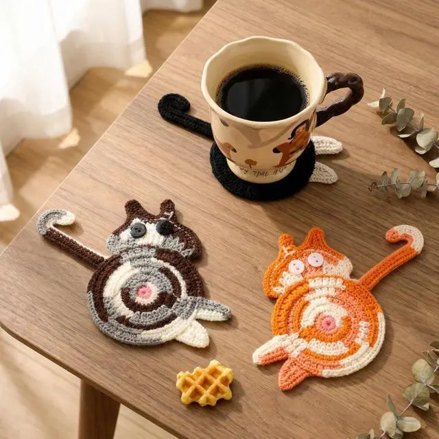 Alt view image 7 of 7 - Gifts for Cat Lovers 3PCS Coaster Woven Creative Cat Coaster