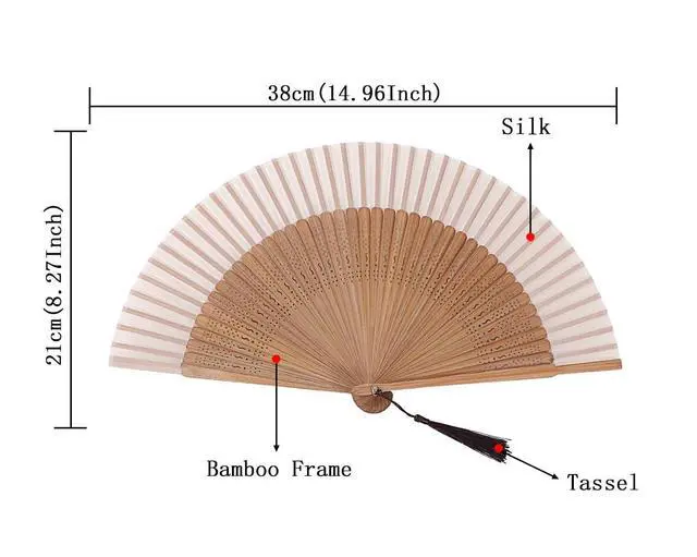 Alt view image 3 of 6 - 8.27"(21cm) Hand Held Bamboo Silk Folding Fan Foldable Hand Fan,Chinese/Japanese Charming Elegant Vintage Retro Style,Women Ladys Girls Best Gifts,Brown