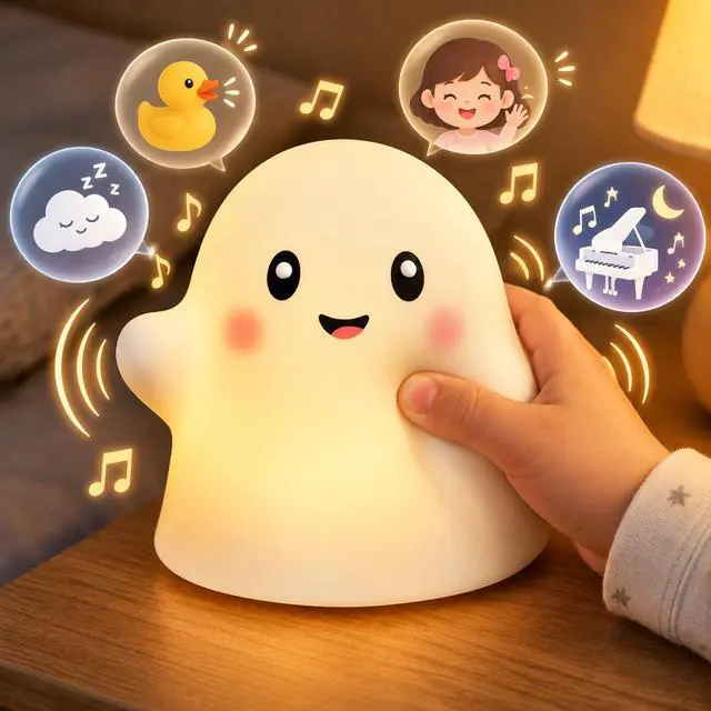 Alt view image 2 of 7 - Cute Ghost Night Light for Kids, Interactive Toy Ghost with Music