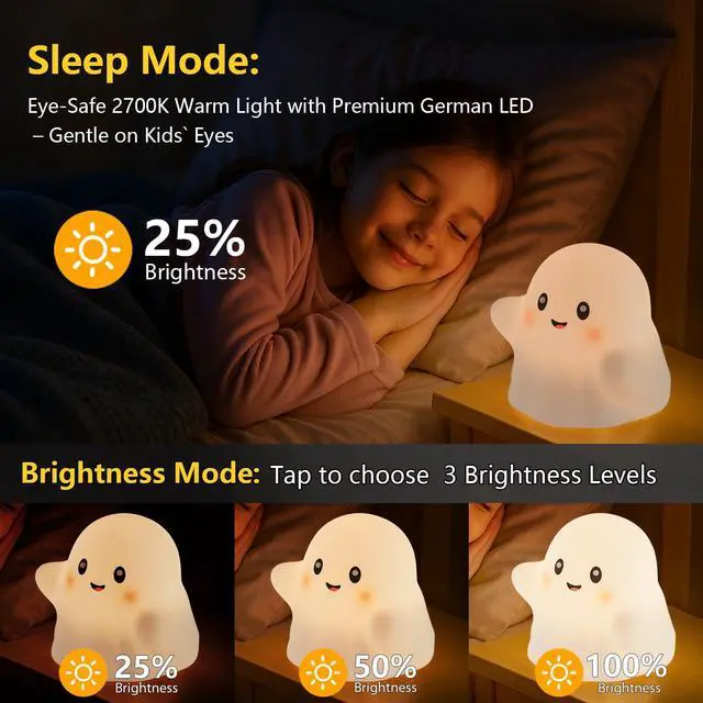 Alt view image 3 of 7 - Cute Ghost Night Light for Kids, Interactive Toy Ghost with Music
