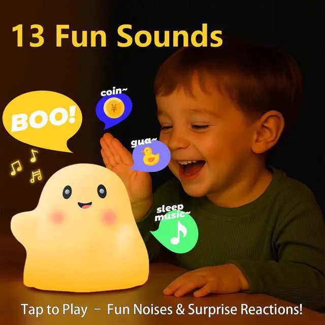Alt view image 5 of 7 - Cute Ghost Night Light for Kids, Interactive Toy Ghost with Music