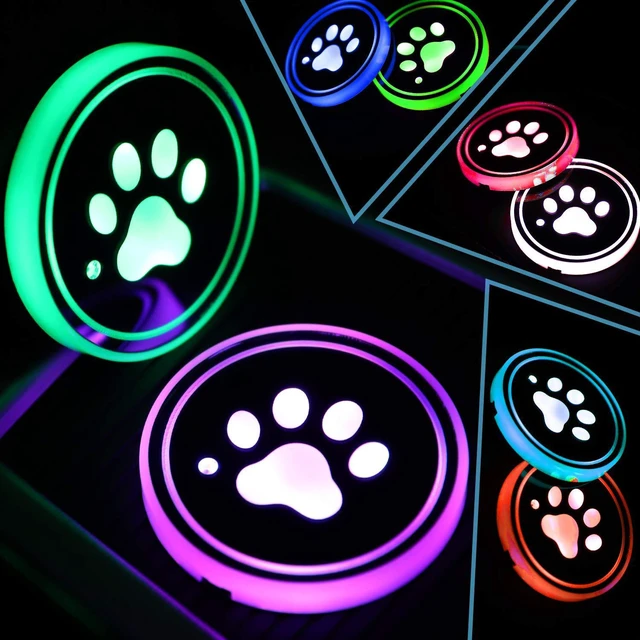 Main image of SMY Lighting 2 Pack LED Cup Holder Lights, Dog Paw Car Coaster with 7 Colors Changing USB Charging Mat, Luminescent Cup Pad Interior Atmosphere Lamp Decoration Light