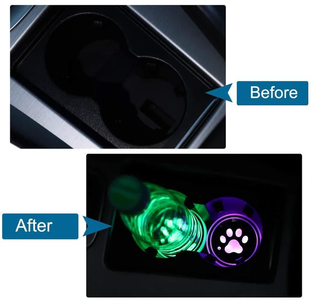 Alt view image 3 of 5 - SMY Lighting 2 Pack LED Cup Holder Lights, Dog Paw Car Coaster with 7 Colors Changing USB Charging Mat, Luminescent Cup Pad Interior Atmosphere Lamp Decoration Light