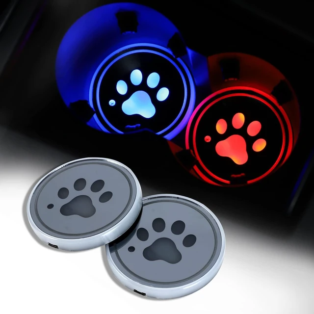 Alt view image 2 of 5 - SMY Lighting 2 Pack LED Cup Holder Lights, Dog Paw Car Coaster with 7 Colors Changing USB Charging Mat, Luminescent Cup Pad Interior Atmosphere Lamp Decoration Light