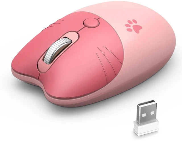 Main image of Wireless Compact Silent Mouse with Cute Cat Designs, 2.4GHz Plug and Play Wireless Opatical Mouse with USB Nano Receiver for Laptop/PC/Computer (Pink Cat)