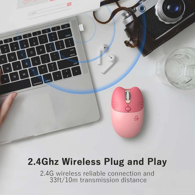 Alt view image 2 of 6 - Wireless Compact Silent Mouse with Cute Cat Designs, 2.4GHz Plug and Play Wireless Opatical Mouse with USB Nano Receiver for Laptop/PC/Computer (Pink Cat)