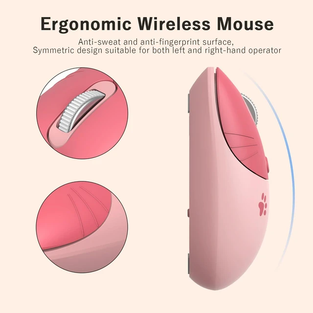 Alt view image 5 of 6 - Wireless Compact Silent Mouse with Cute Cat Designs, 2.4GHz Plug and Play Wireless Opatical Mouse with USB Nano Receiver for Laptop/PC/Computer (Pink Cat)