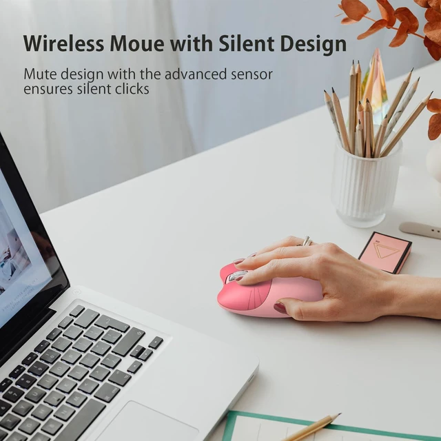 Alt view image 3 of 6 - Wireless Compact Silent Mouse with Cute Cat Designs, 2.4GHz Plug and Play Wireless Opatical Mouse with USB Nano Receiver for Laptop/PC/Computer (Pink Cat)
