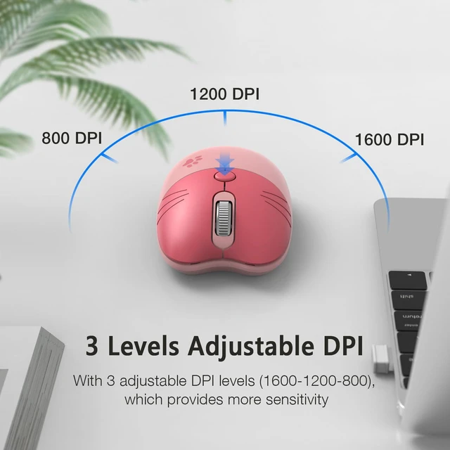 Alt view image 4 of 6 - Wireless Compact Silent Mouse with Cute Cat Designs, 2.4GHz Plug and Play Wireless Opatical Mouse with USB Nano Receiver for Laptop/PC/Computer (Pink Cat)