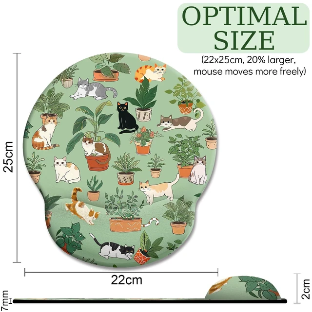 Alt view image 4 of 6 - Cat Ergonomic Mouse Pad with Wrist Rest, Green Computer Mouse Pad