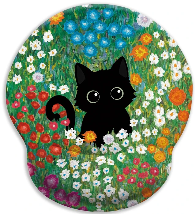 Main image of Black Cat Ergonomic Mouse Pad with Gel Wrist Rest, 9.8 x 8.6 inch