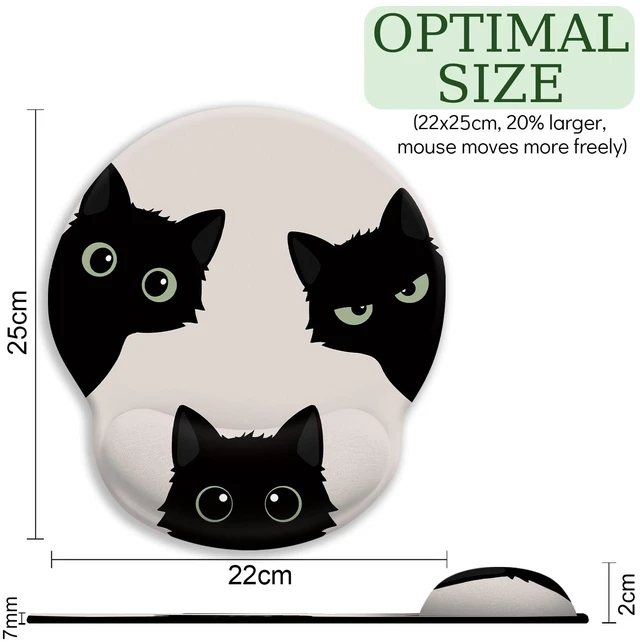 Alt view image 2 of 6 - Three Black Cats Ergonomic Mouse Pad with Gel Wrist Rest, 9.8 x 8.6 in