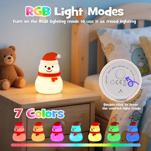 Alt view image 2 of 7 - Christmas Snowman Night Light RGB Rechargeable for Nursery Bedroom