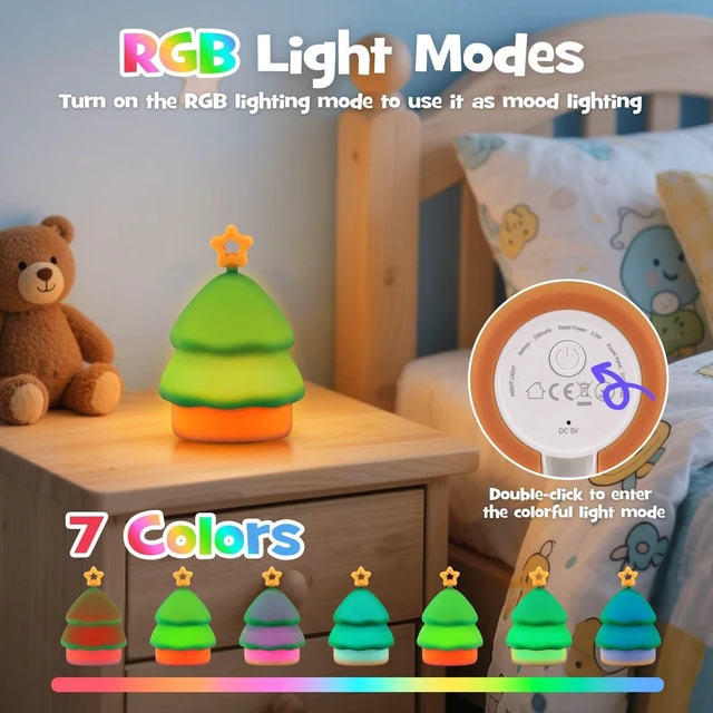 Alt view image 2 of 7 - Cute Christmas Tree Night Light RGB Rechargeable for Nursery Bedroom