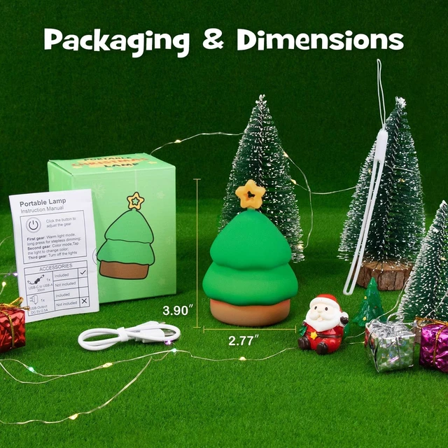 Alt view image 7 of 7 - Cute Christmas Tree Night Light RGB Rechargeable for Nursery Bedroom