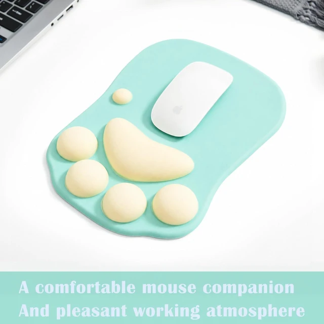 Alt view image 5 of 5 - Cat Paw Mouse Pad, Ergonomic Mouse Mat with Wrist Support, Cute Silicone Gel Mouse Pad for Home/Office/Gaming, Green & Yellow