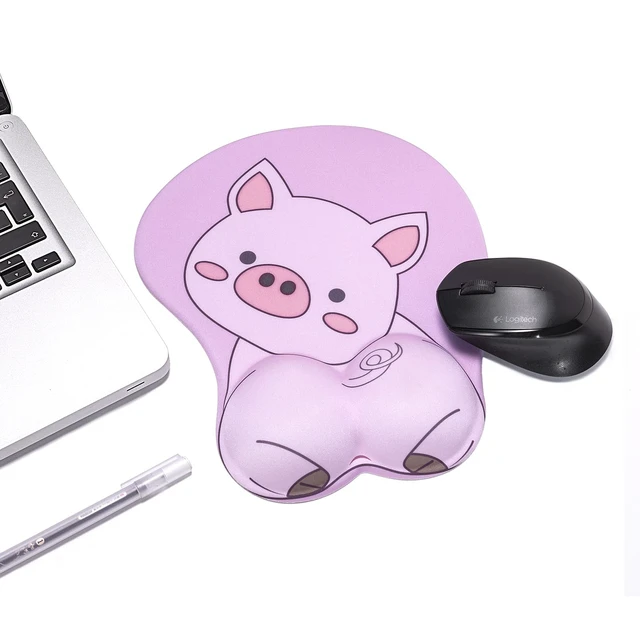 Alt view image 2 of 7 - Mouse Pad Wrist Support, Pig Shape Design Pink Mouse Pad with Non-Slip Base