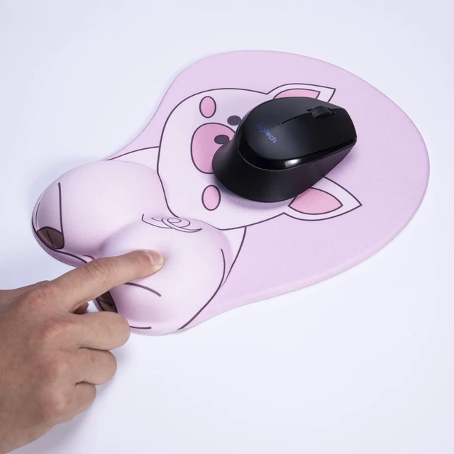 Alt view image 4 of 7 - Mouse Pad Wrist Support, Pig Shape Design Pink Mouse Pad with Non-Slip Base