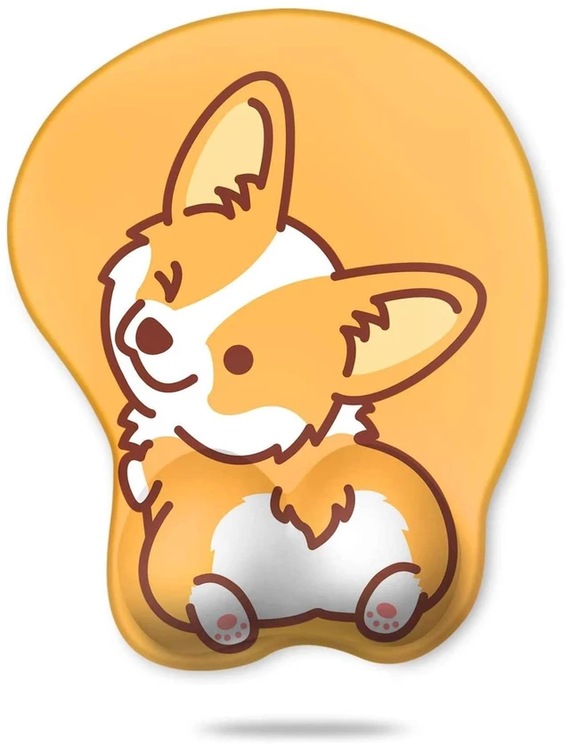 Main image of Yellow Corgi Gel Mouse Pad with Wrist Rest, Cute Laptop Pad